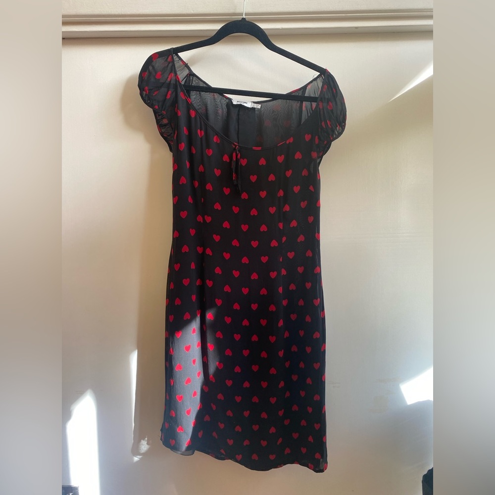 Moschino vintage red and black heart print dress. Size US 12, runs small.